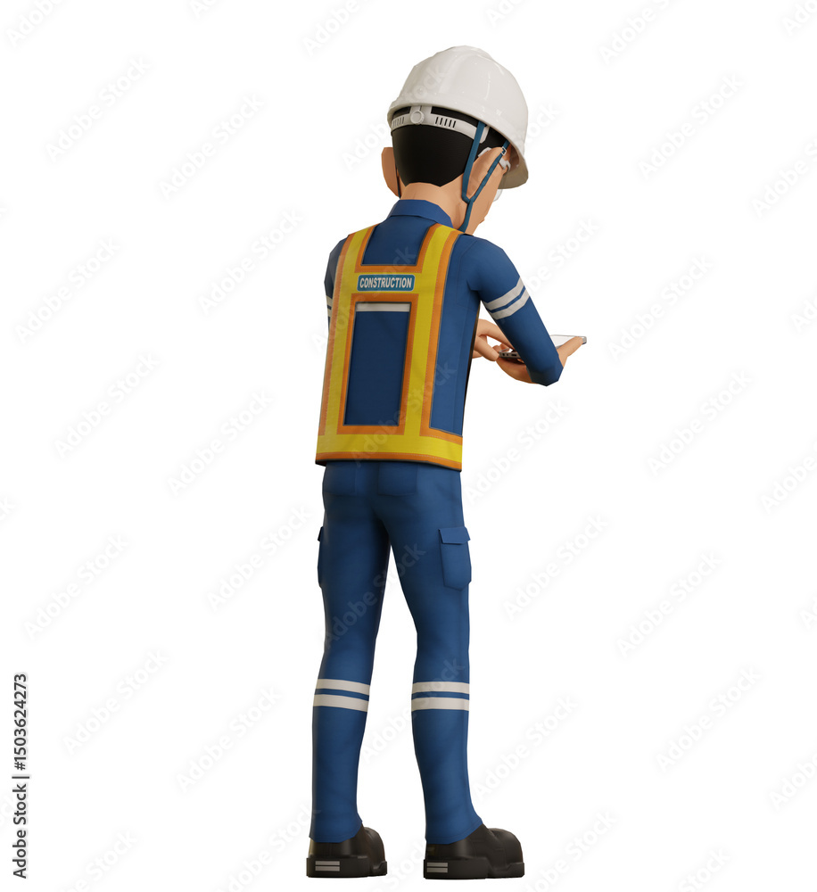 Isolate industrial worker is using the mobile phone to taking a photo on transparent back ground Isolate industrial worker is using the mobile phone to taking a photo on transparent back ground
