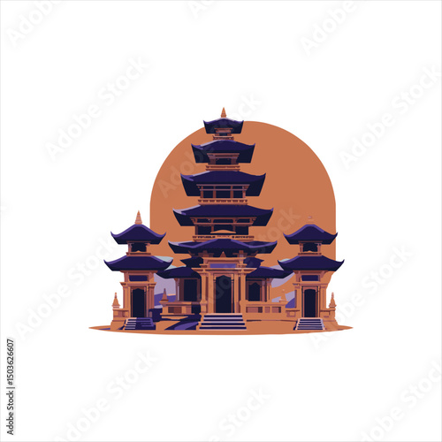Traditional Asian Temple Vector Illustration,
Ancient Pagoda Architecture Design ,Flat Style Oriental Temple Building,
Historic Multilevel Pagoda Vector Art,
Asian Cultural Heritage Temple Design,