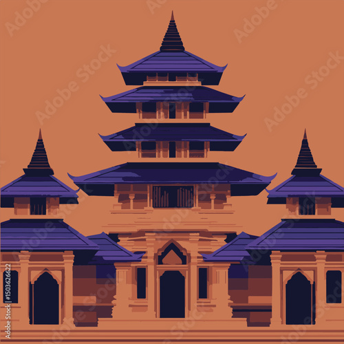 Traditional Asian Temple Vector Illustration,
Ancient Pagoda Architecture Design ,Flat Style Oriental Temple Building,
Historic Multilevel Pagoda Vector Art,
Asian Cultural Heritage Temple Design,