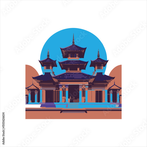 Traditional Asian Temple Vector Illustration,
Ancient Pagoda Architecture Design ,Flat Style Oriental Temple Building,
Historic Multilevel Pagoda Vector Art,
Asian Cultural Heritage Temple Design,
