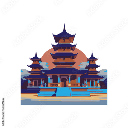 Traditional Asian Temple Vector Illustration,
Ancient Pagoda Architecture Design ,Flat Style Oriental Temple Building,
Historic Multilevel Pagoda Vector Art,
Asian Cultural Heritage Temple Design,