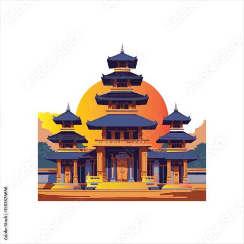 Traditional Asian Temple Vector Illustration,
Ancient Pagoda Architecture Design ,Flat Style Oriental Temple Building,
Historic Multilevel Pagoda Vector Art,
Asian Cultural Heritage Temple Design,