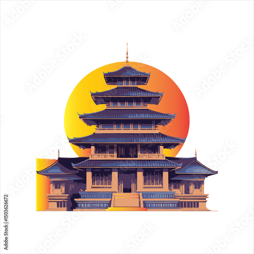 Traditional Asian Temple Vector Illustration,
Ancient Pagoda Architecture Design ,Flat Style Oriental Temple Building,
Historic Multilevel Pagoda Vector Art,
Asian Cultural Heritage Temple Design,
