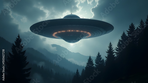 Experience the awe-inspiring sight of a colossal alien mothership emerging from the depths of stratocumulus clouds in this ultra-realistic cinematic scene.