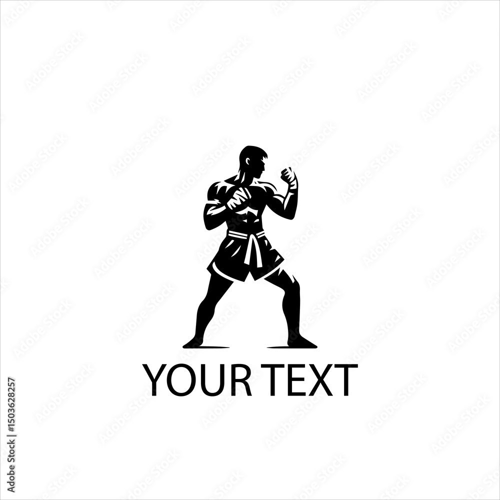 Fototapeta premium Muay Thai Fighter Vector – Male Athlete in Traditional Martial Arts Pose Isolated on White Background