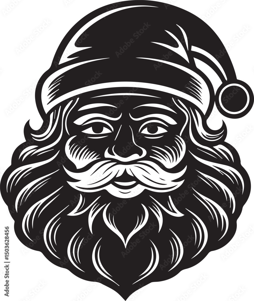 Obraz premium christmas santa head clipart, christmas santa head silhouette, christmas santa head vector illustration black and white