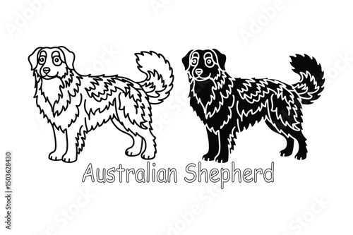 Australian Shepherd Dog Coloring Page for Kids – Popular Herding Breed Line Art Printable
