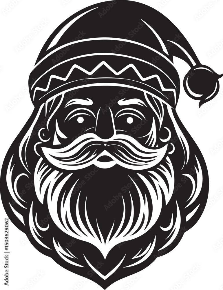 Obraz premium christmas santa head clipart, christmas santa head silhouette, christmas santa head vector illustration black and white