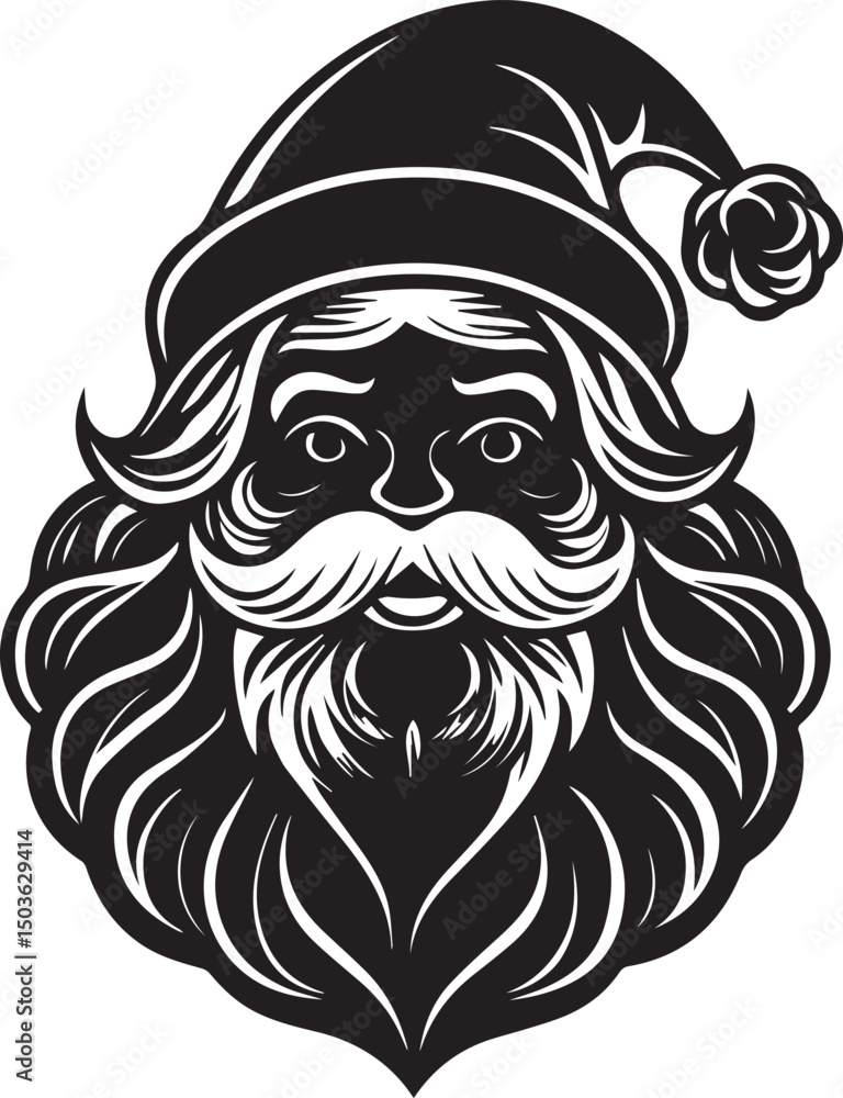 Fototapeta premium christmas santa head clipart, christmas santa head silhouette, christmas santa head vector illustration black and white