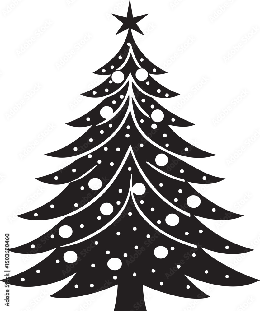 Obraz premium christmas tree vector clipart, christmas tree silhouette vector icon, christmas tree vector illustration black and white
