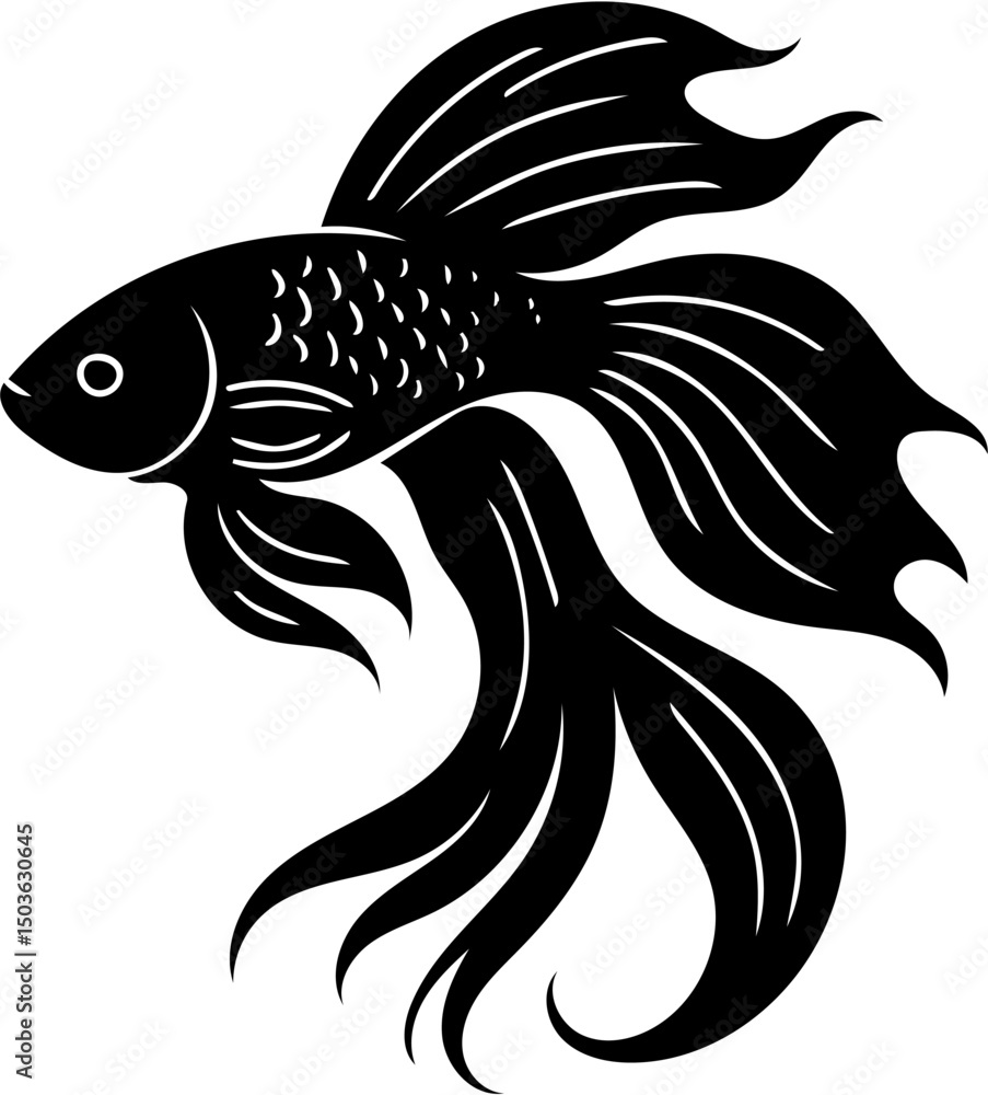 Obraz premium betta fish silhouette vector illustration, isolated on white