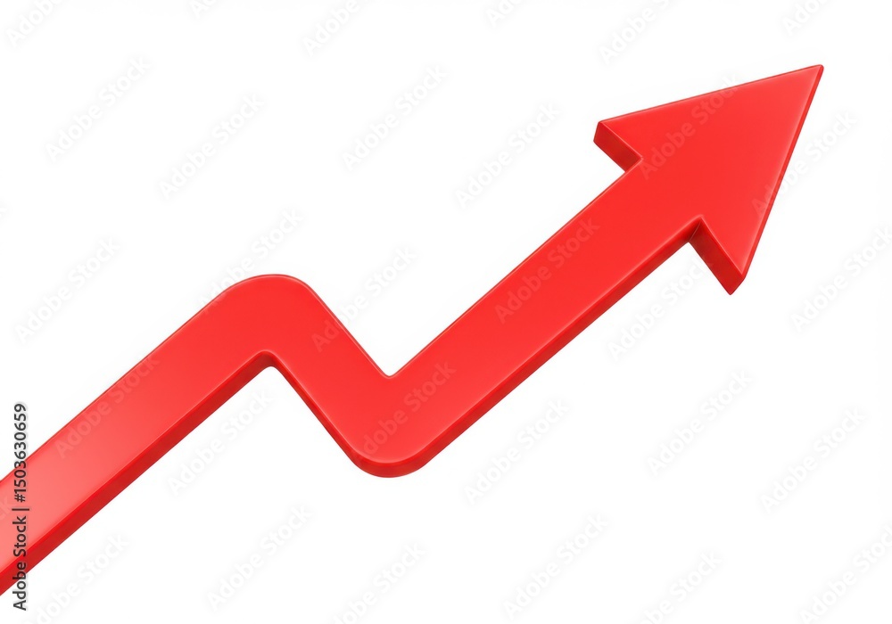 A rising curved arrow illustration pointing upwards on a plain background A rising curved arrow illustration pointing upwards on a plain background