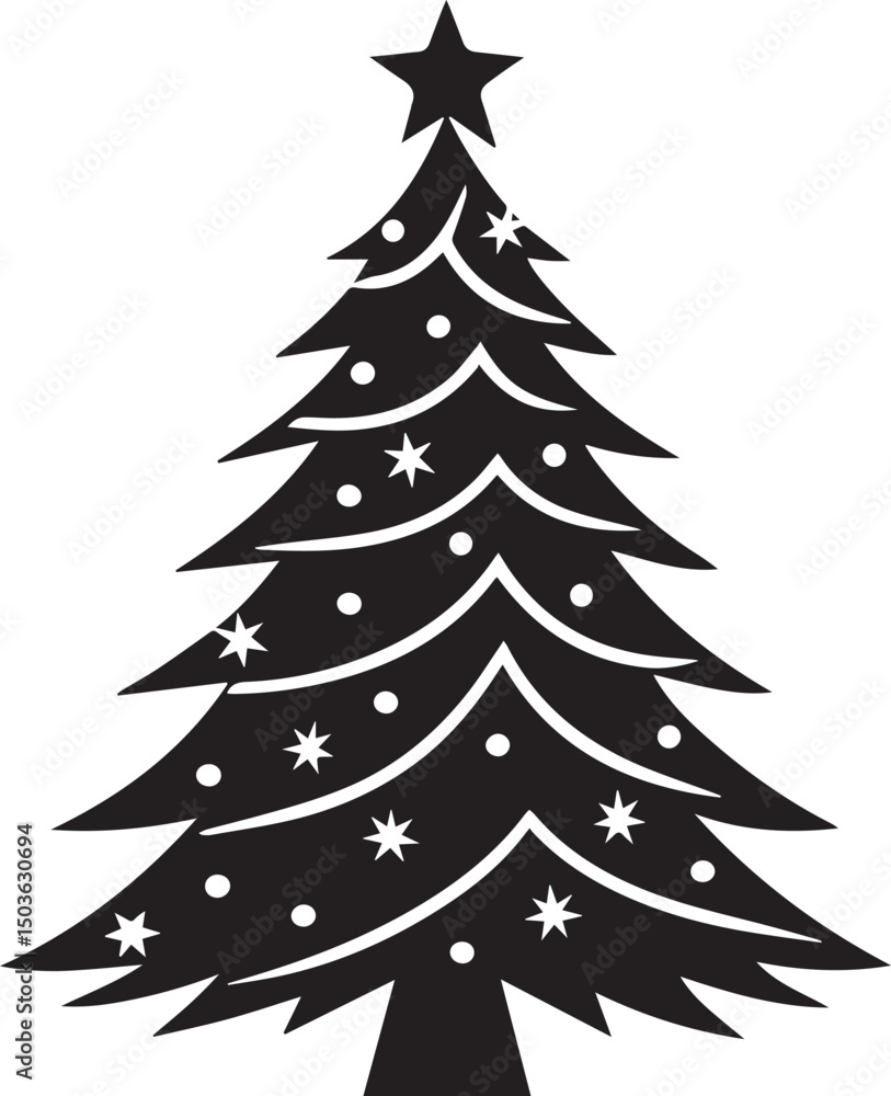 Obraz premium christmas tree vector clipart, christmas tree silhouette vector icon, christmas tree vector illustration black and white