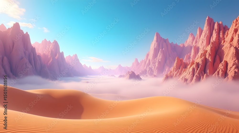 Naklejka premium Sunset paints the mountain landscape and desert horizon while snow touches the winter scenery under the vast sky