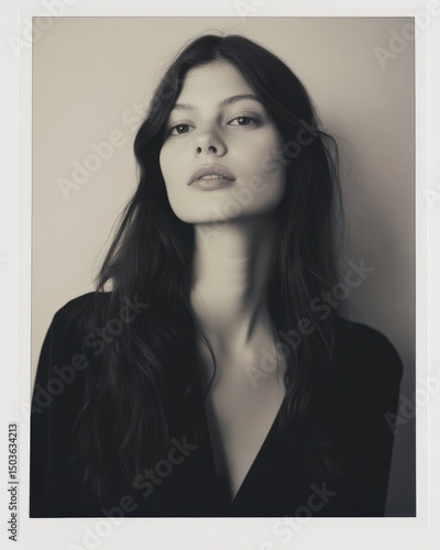 Stylish portrait of a young woman with long hair in soft black and white