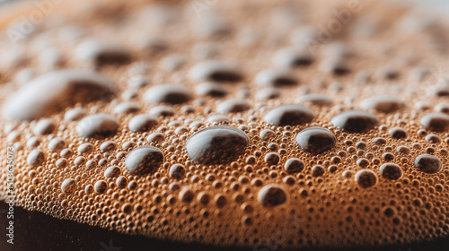 Close up of coffee bubbles with rich brown foam texture