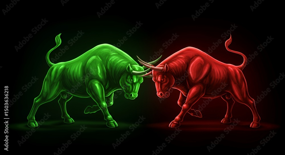Clash of Titans: Green and Red Bulls in Confrontation Clash of Titans: Green and Red Bulls in Confrontation