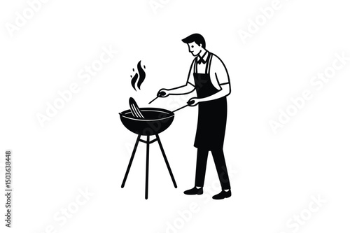 A man cooking on a barbecue grill