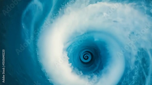 Abstract swirling vortex of deep blue clouds