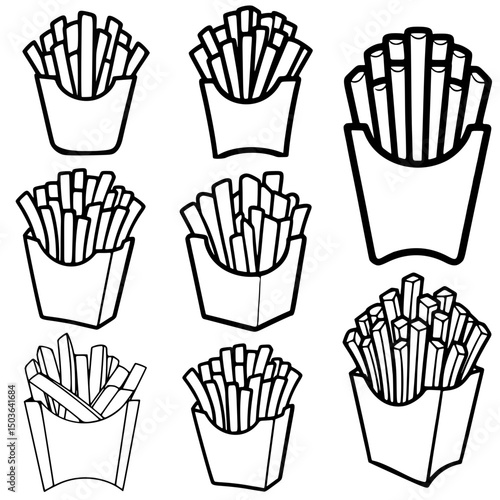 Icon pack, french fries vector, black edition