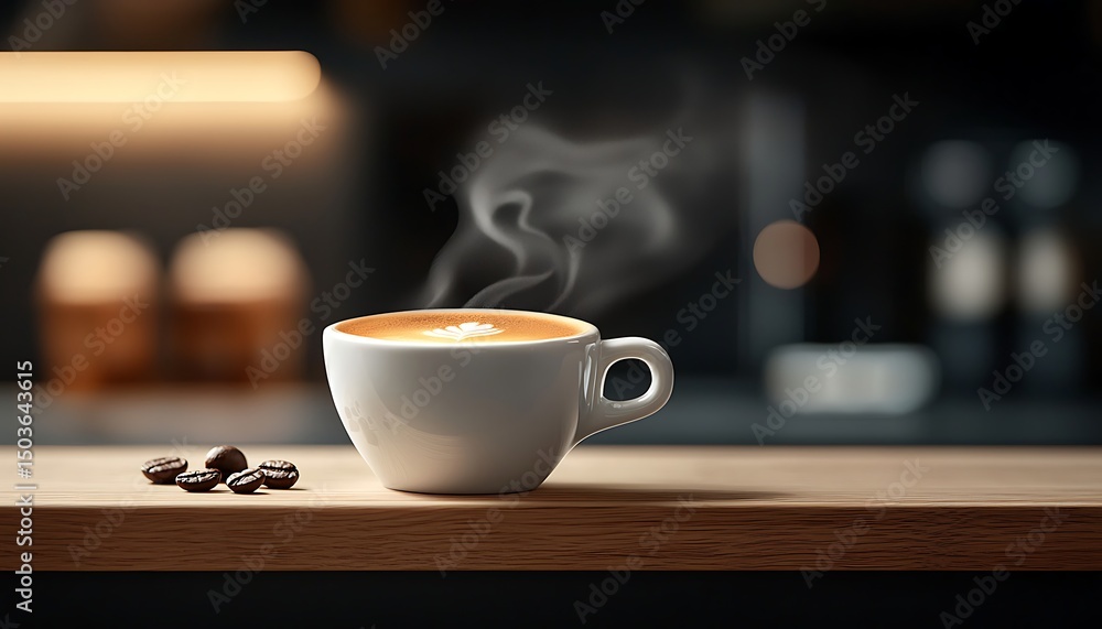Fototapeta premium Steaming Coffee for Cafe Counter.