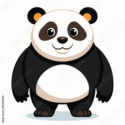 A large panda with a gentle smile walks directly towards the viewer with white background