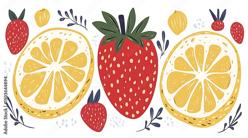 Summer Fruits Lemons Strawberries. Summer Fruits Lemons Strawberries.