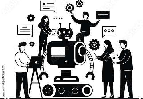 Team Building Robot Vector Illustration of Collaborative Teamwork
