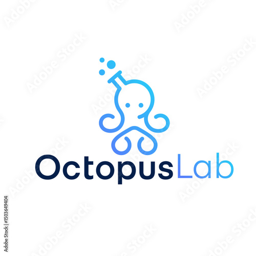 Modern Gradient Octopus Lab Logo Design with Flask Icon Shape