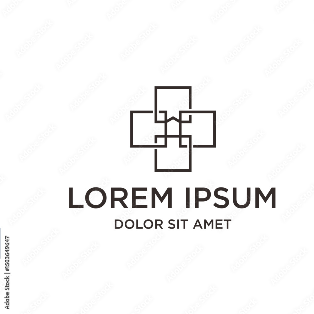 Obraz premium Simple Geometric Interlocking Square Shape Logo for Business Branding Identity