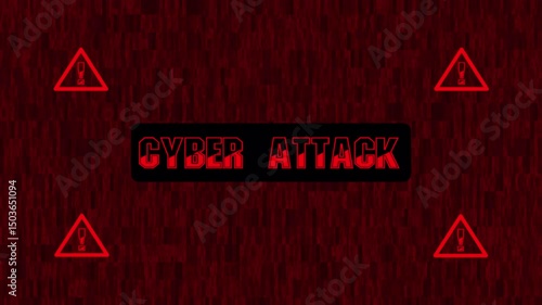 cyber attack alert animation with futuristic design and warning signs for hacking threats, data breaches and network security risks.