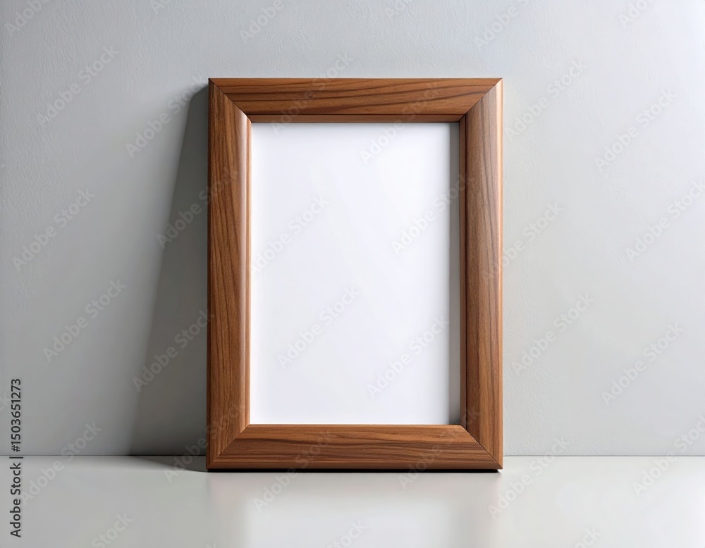 Simple Light Brown Wooden Picture Frame Against Light Gray Wall Simple Light Brown Wooden Picture Frame Against Light Gray Wall