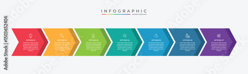 Business growth arrow template. Infographic 7 steps to success. Vector illustration.