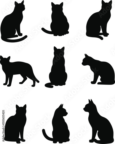 Halloween Cat Silhouettes – Vector Black Scary Cat Clipart Set for Spooky Designs