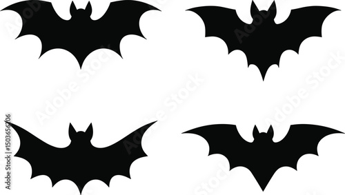 Halloween Bat Silhouettes – Vector Black Flying Bat Clipart Set for Spooky Decorations