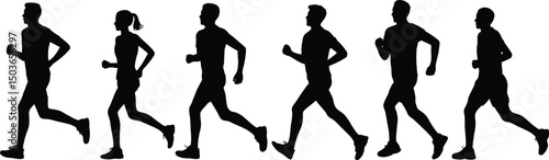Silhouette illustration of runners displaying motion and movement during outdoor running exercise.