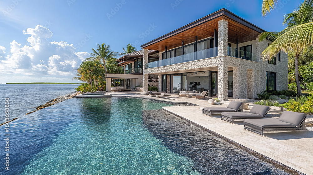Fototapeta premium Luxurious oceanfront property with stunning views and modern design, perfect for relaxation