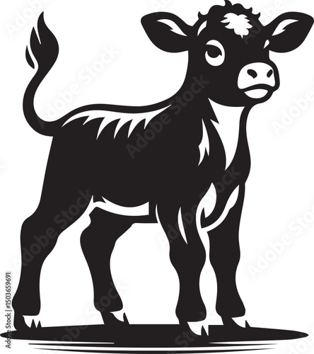 baby cow silhouette vector icon, baby cow logo vector