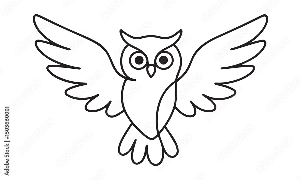 Fototapeta premium Flying Owl Line Art Illustration