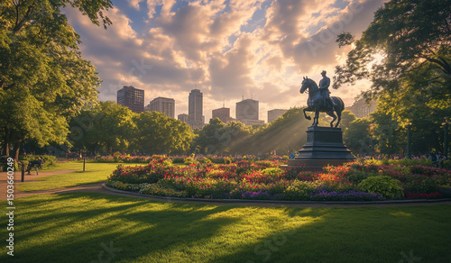 A stunning view of the William Lanier Hunt equestrian statue in Boston Public Garden