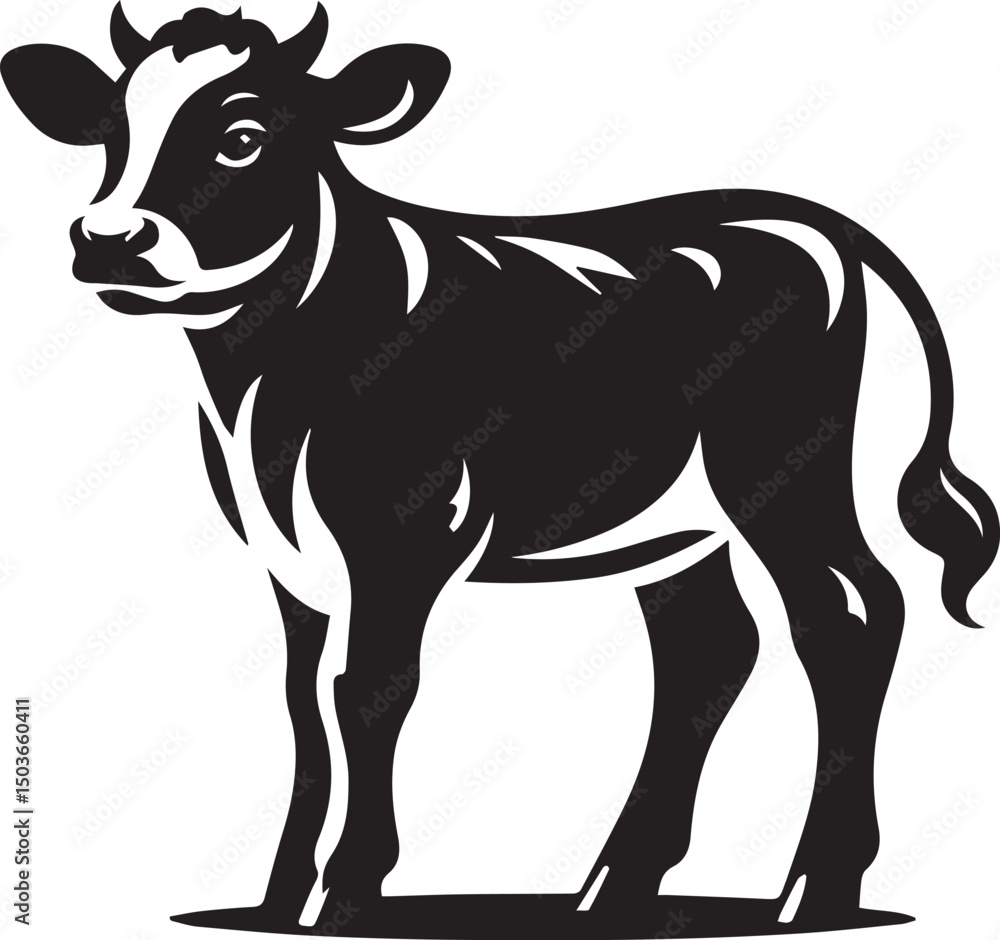 Fototapeta premium baby cow silhouette vector icon, baby cow logo vector
