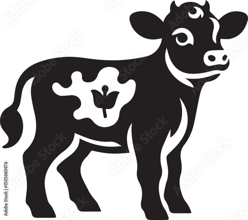 baby cow silhouette vector icon, baby cow logo vector