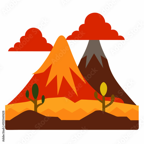 Prehistoric volcanoes vector on white background.