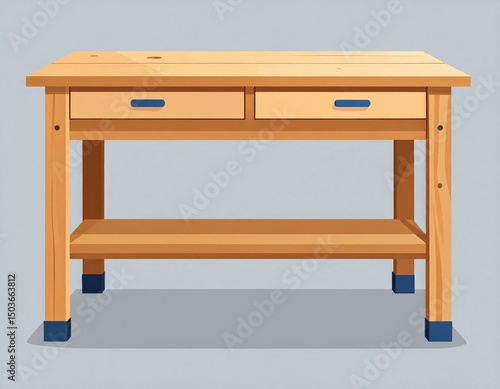 Wallpaper Mural Light Brown Wooden Table With Two Drawers And Shelf Torontodigital.ca