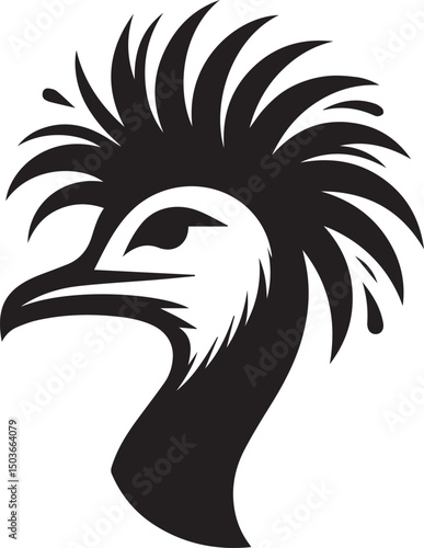black and white emu head, emu head silhouette vector icon, emu head vector