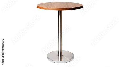 Isolated round table with wooden top and metal base