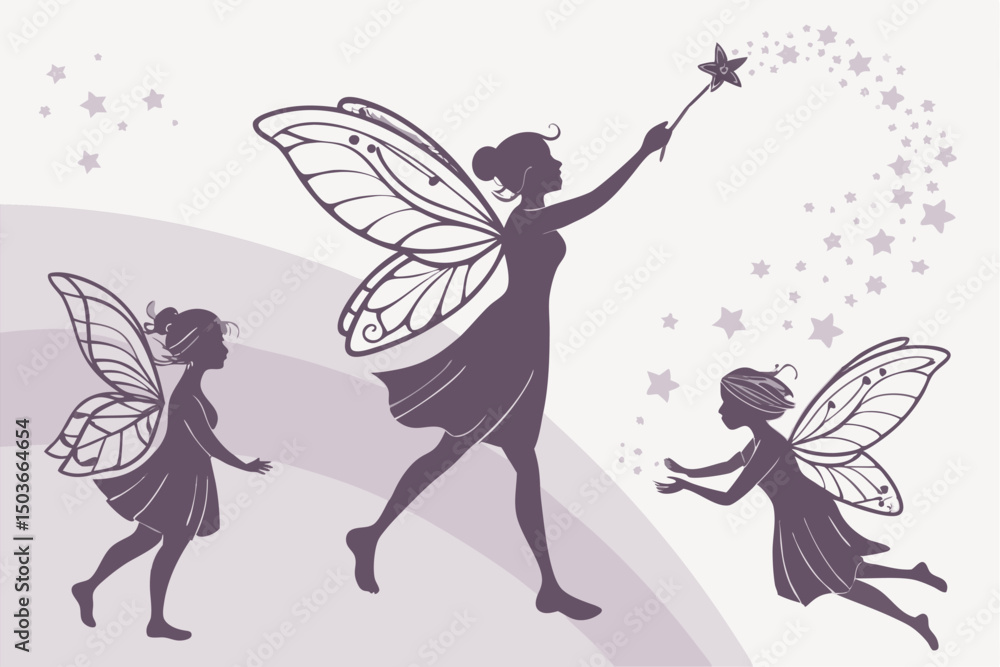 Fototapeta premium Fairy Silhouettes Vector Set – Magical Clipart Bundle