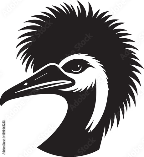 black and white emu head, emu head silhouette vector icon, emu head vector