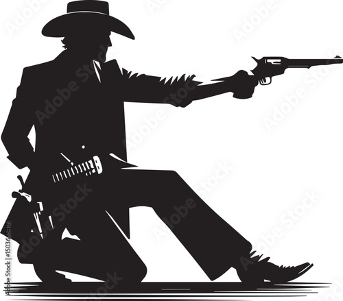 black and white gunslinger, gunslinger silhouette vector icon, gunslinger vector