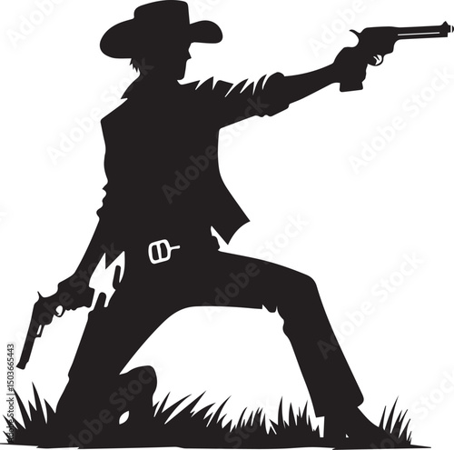 black and white gunslinger, gunslinger silhouette vector icon, gunslinger vector